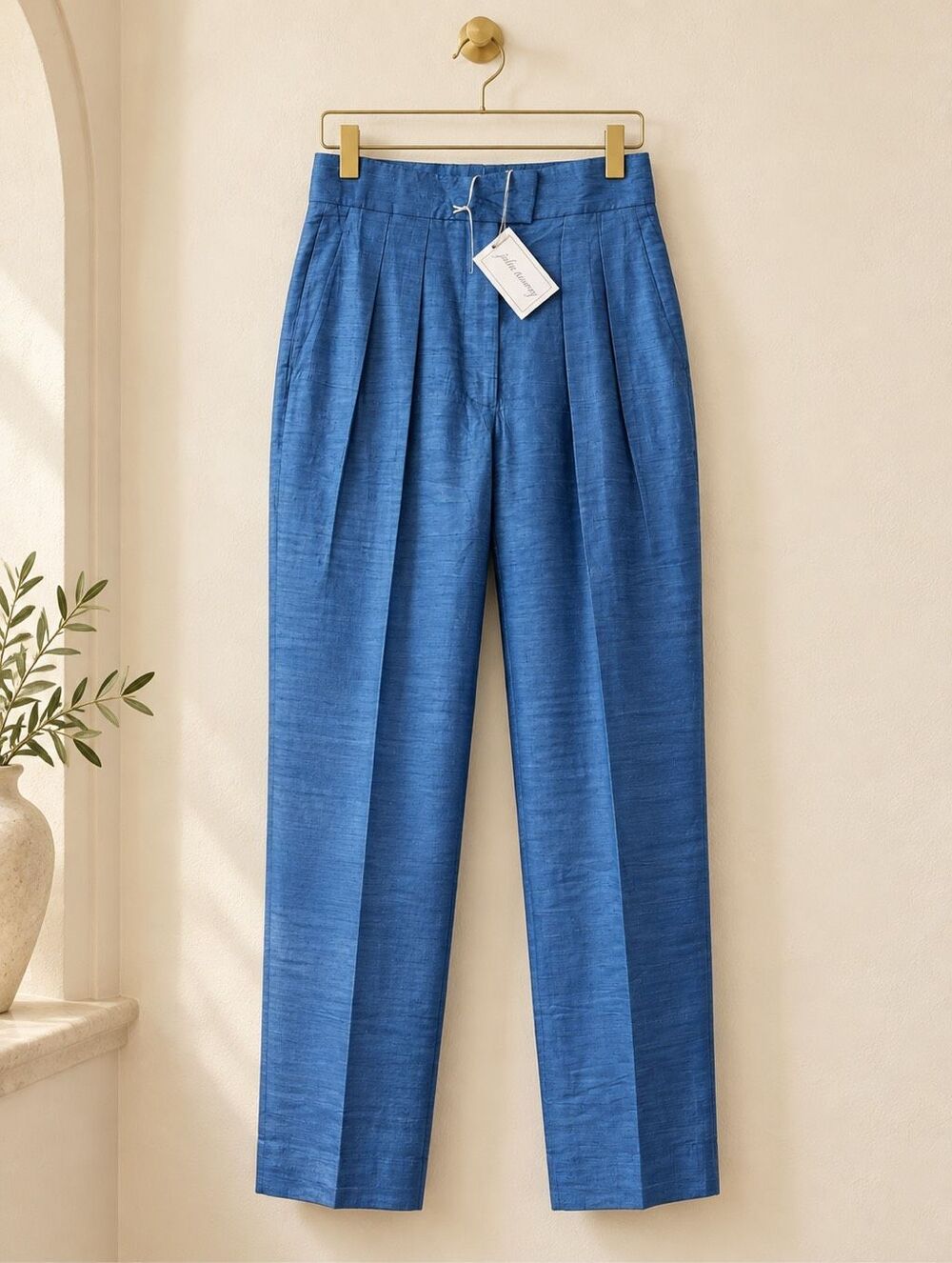 NWT Julia Amory Blue Silk Pleated High Rise Tapered Pants, $325 XS A15 - Picture 2 of 9